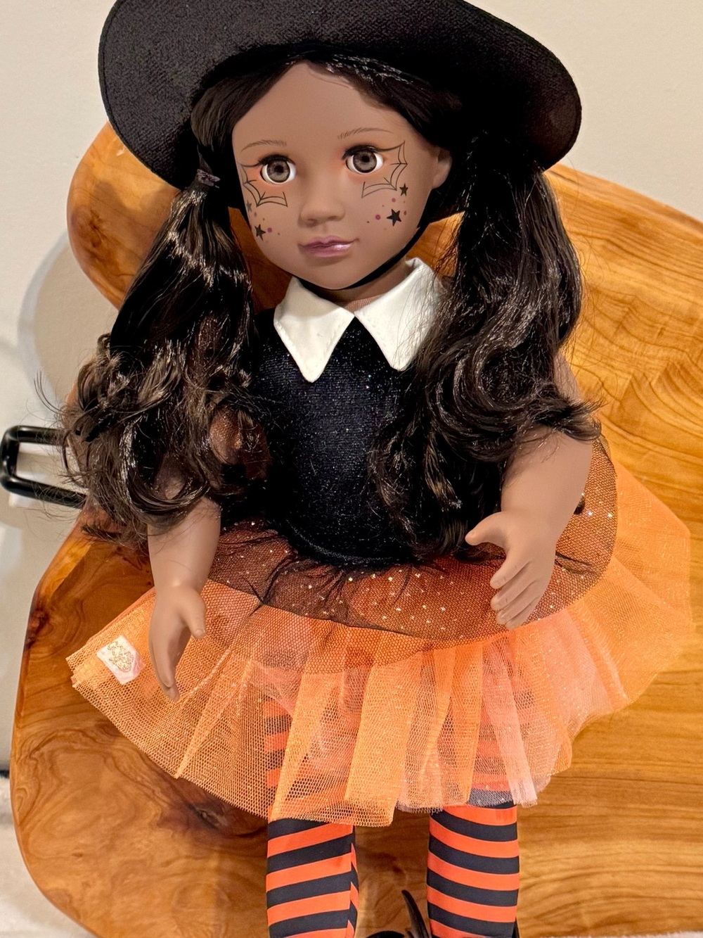 Halloween Witch Doll in Black and Orange Tulle Dress